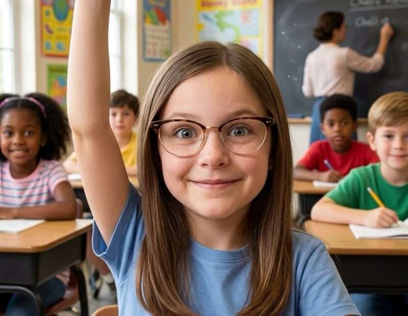 Child with hand raised
