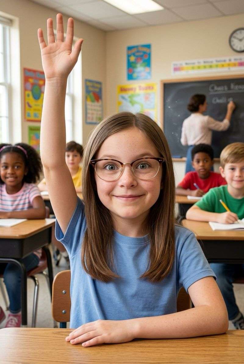 Child with hand raised
